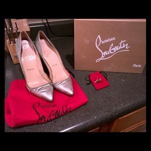 Louboutin Red Sole Comfortable Silver Heels 8